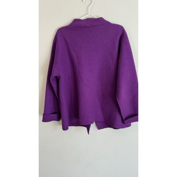 Eileen Fisher Womens Purple Wool Coat Cape Open Front Cuff Sleeves Size S 1796 - Picture 8 of 10